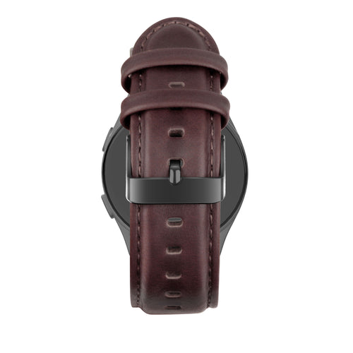Leather Strap 'Classic', dark brown, on a watch, direct rear view