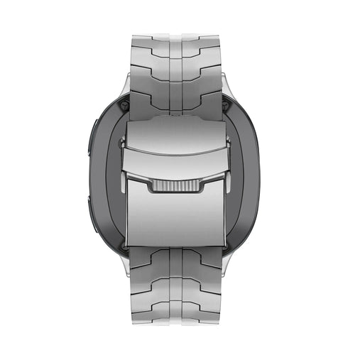 Titanium Strap 'Iron', silver, on a watch, direct rear view