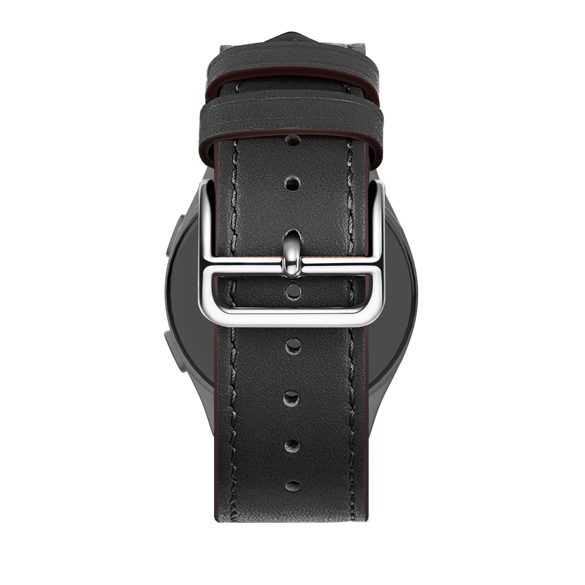 Leather Strap 'Deluxe', black, on a watch, direct rear view
