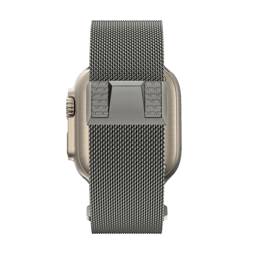 Milanese Strap 'Mecha', titanium grey, on a watch, direct rear view