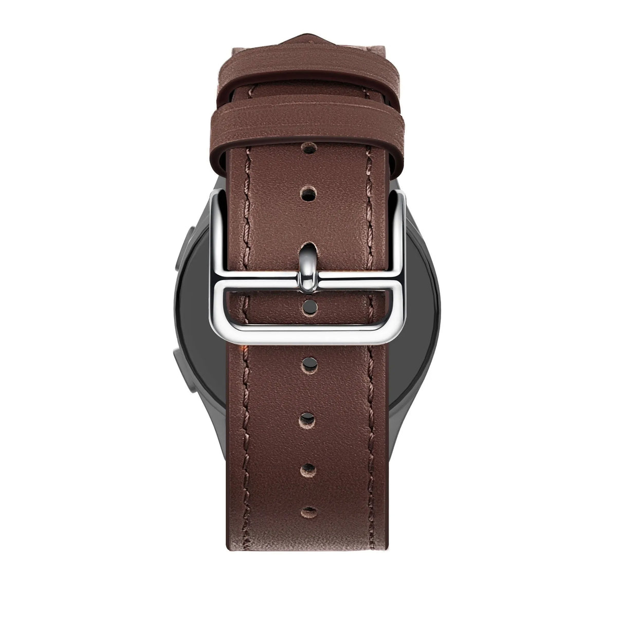 Leather Strap 'Deluxe', brown, on a watch, direct rear view