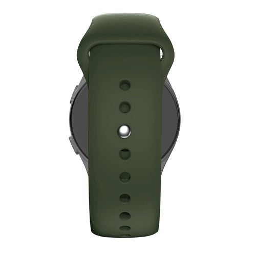 Silicone Sport Strap 'Deluxe', olive green, on a watch, direct rear view