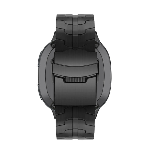 Titanium Strap 'Iron', black, on a watch, direct rear view