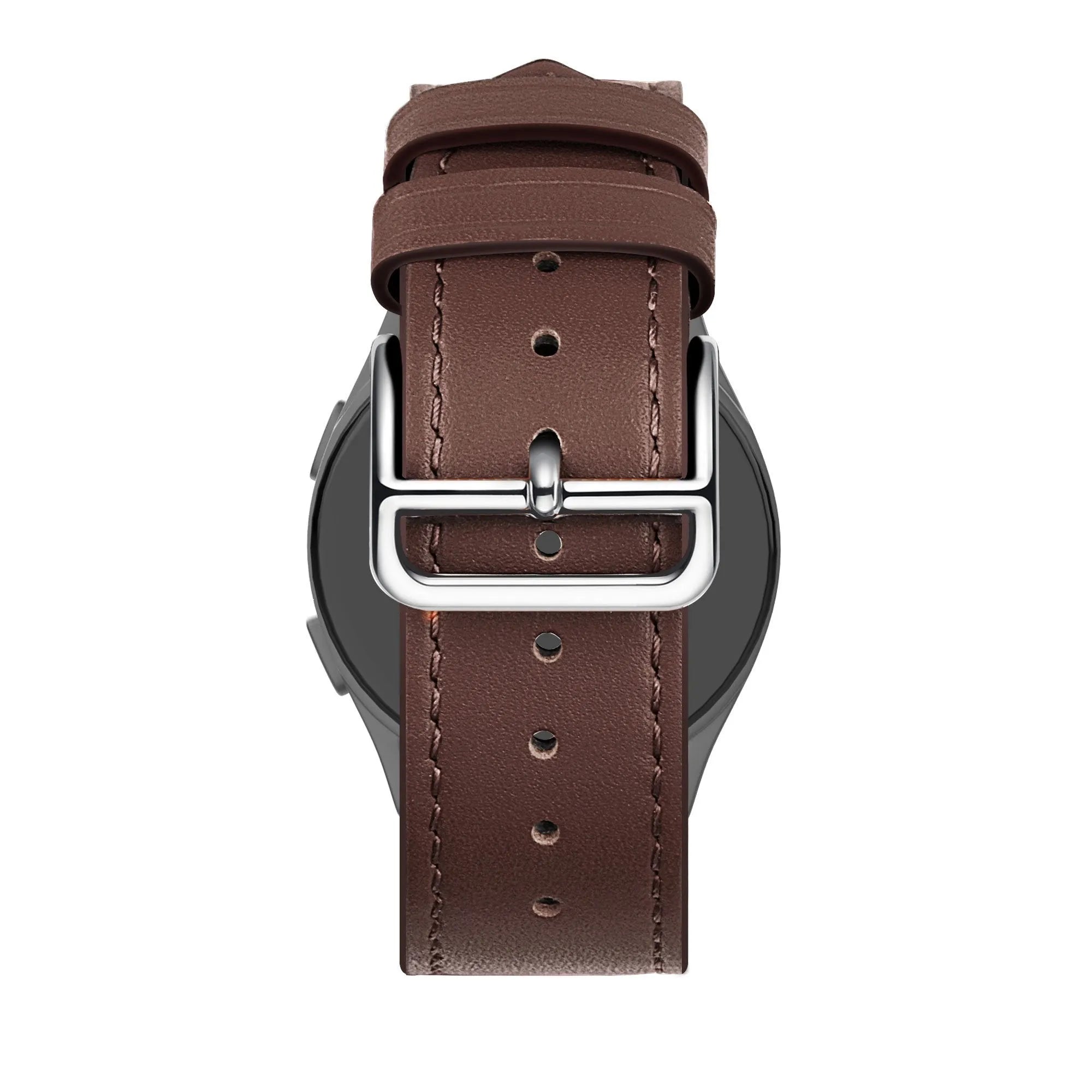 Leather Strap 'Deluxe', brown, on a watch, direct rear view