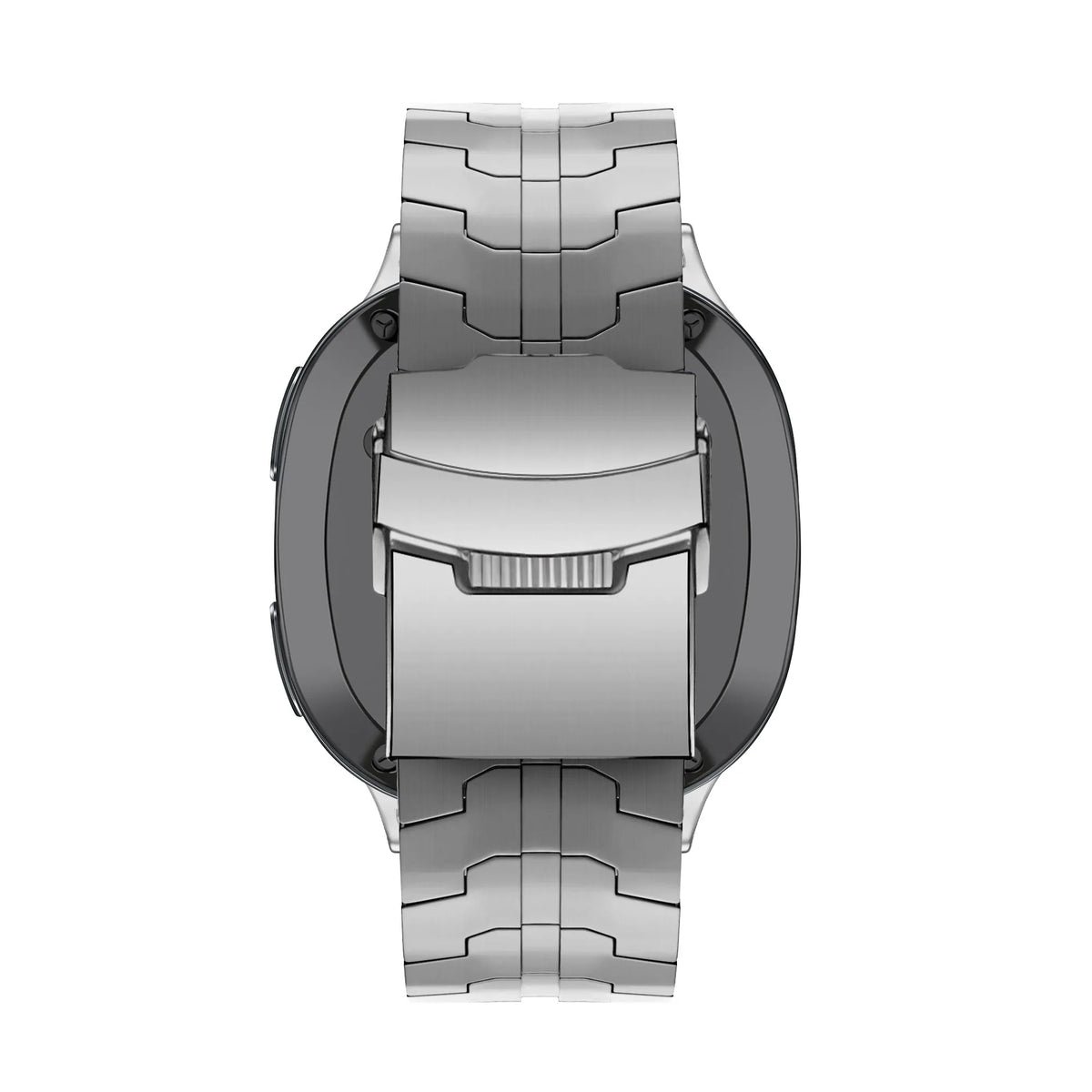 Titanium Strap 'Iron', silver, on a watch, direct rear view