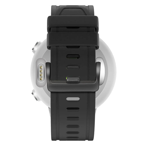 Buckled Silicone Strap, black, on a watch, direct rear view