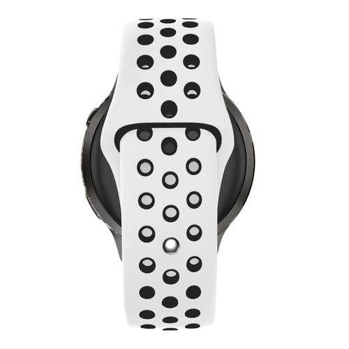 Silicone Sport Strap 'Deluxe', white/black, on a watch, direct rear view