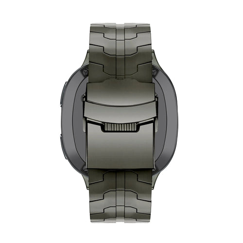 Steel Iron Strap, graphite, on a watch, direct rear view