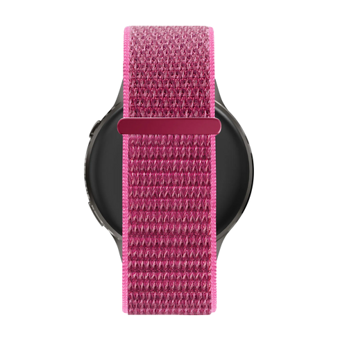 Nylon Loop Strap, dragonfruit, on a watch, direct rear view