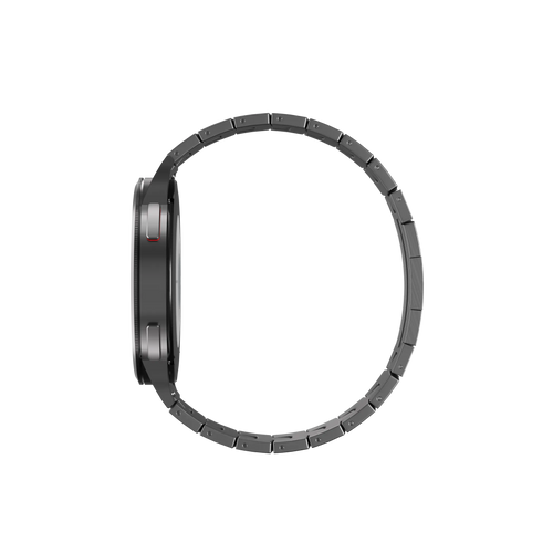 Titanium Grain Strap (Flat Clasp), graphite, on a watch, direct rear view