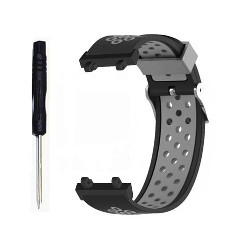 Silicone Sport Strap, black/grey, without a watch, 3/4 front view