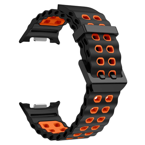 Silicone Ocean Strap, black/orange, without a watch, 3/4 front view