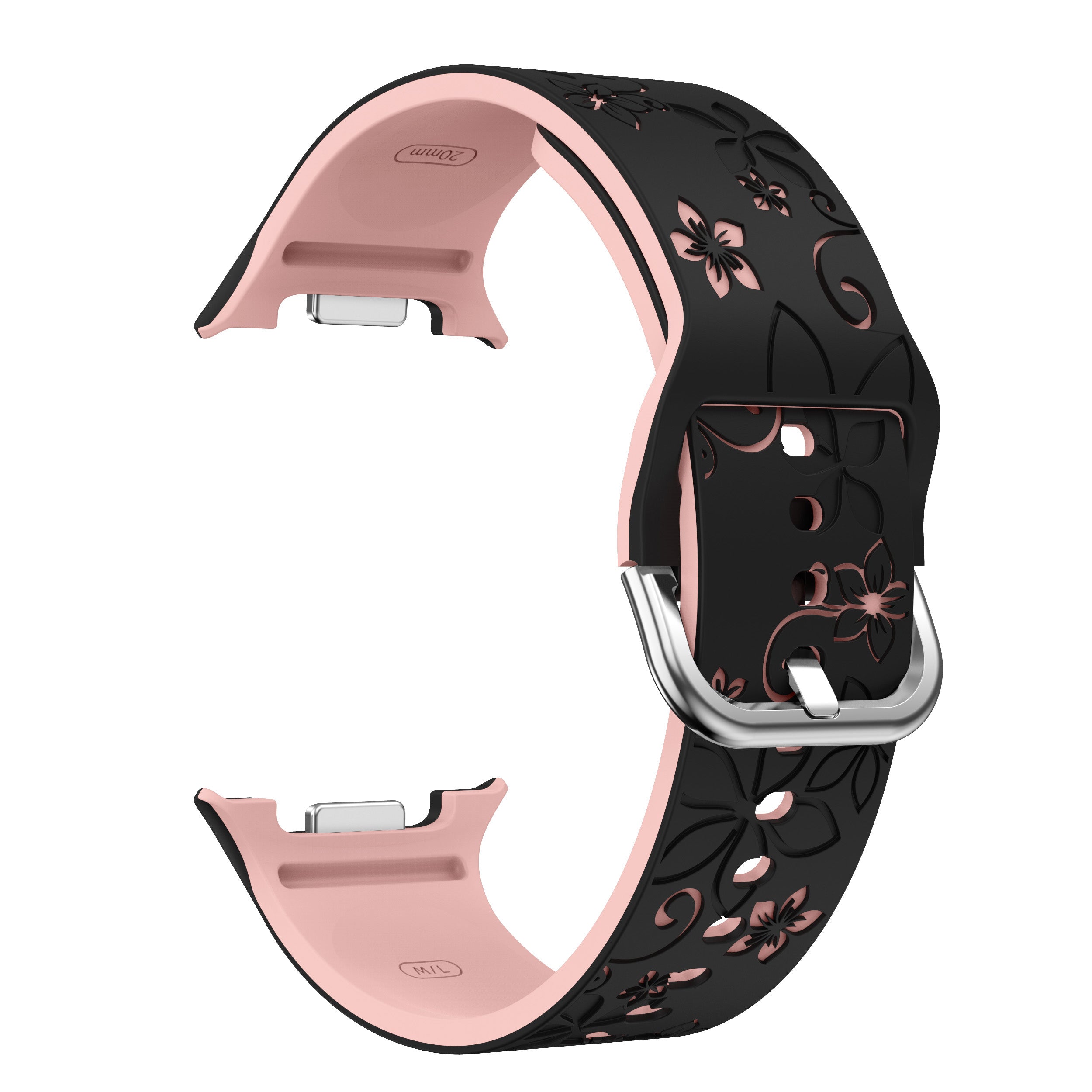 Samsung Galaxy Watch 9 - 44mm Flower Silicone Strap (Black/Pink)