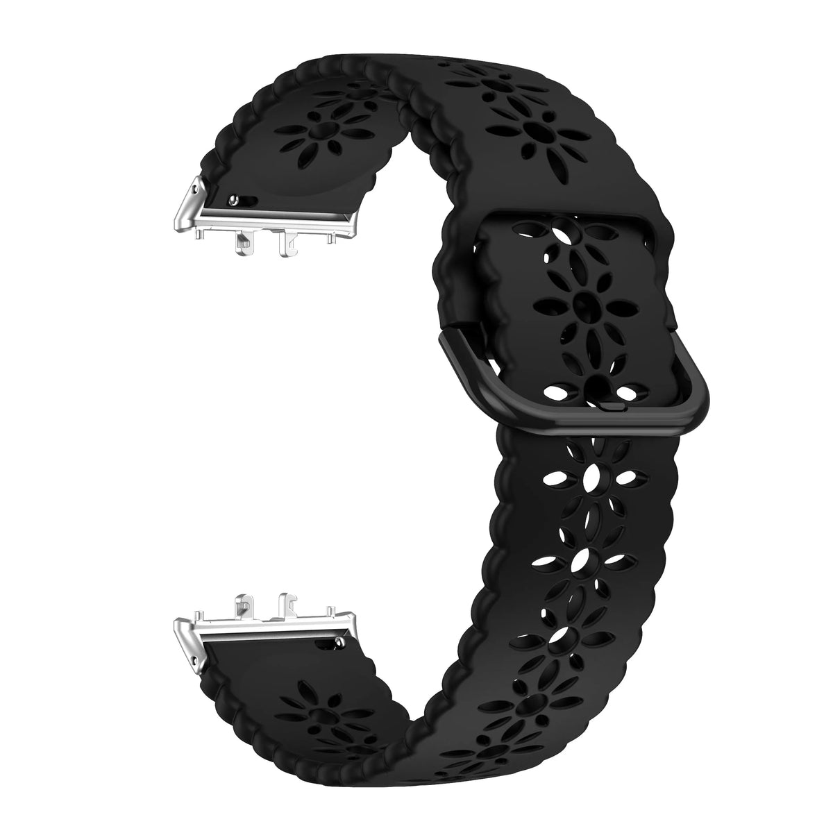 Patterned Silicone Strap, black, without a watch, 3/4 front view