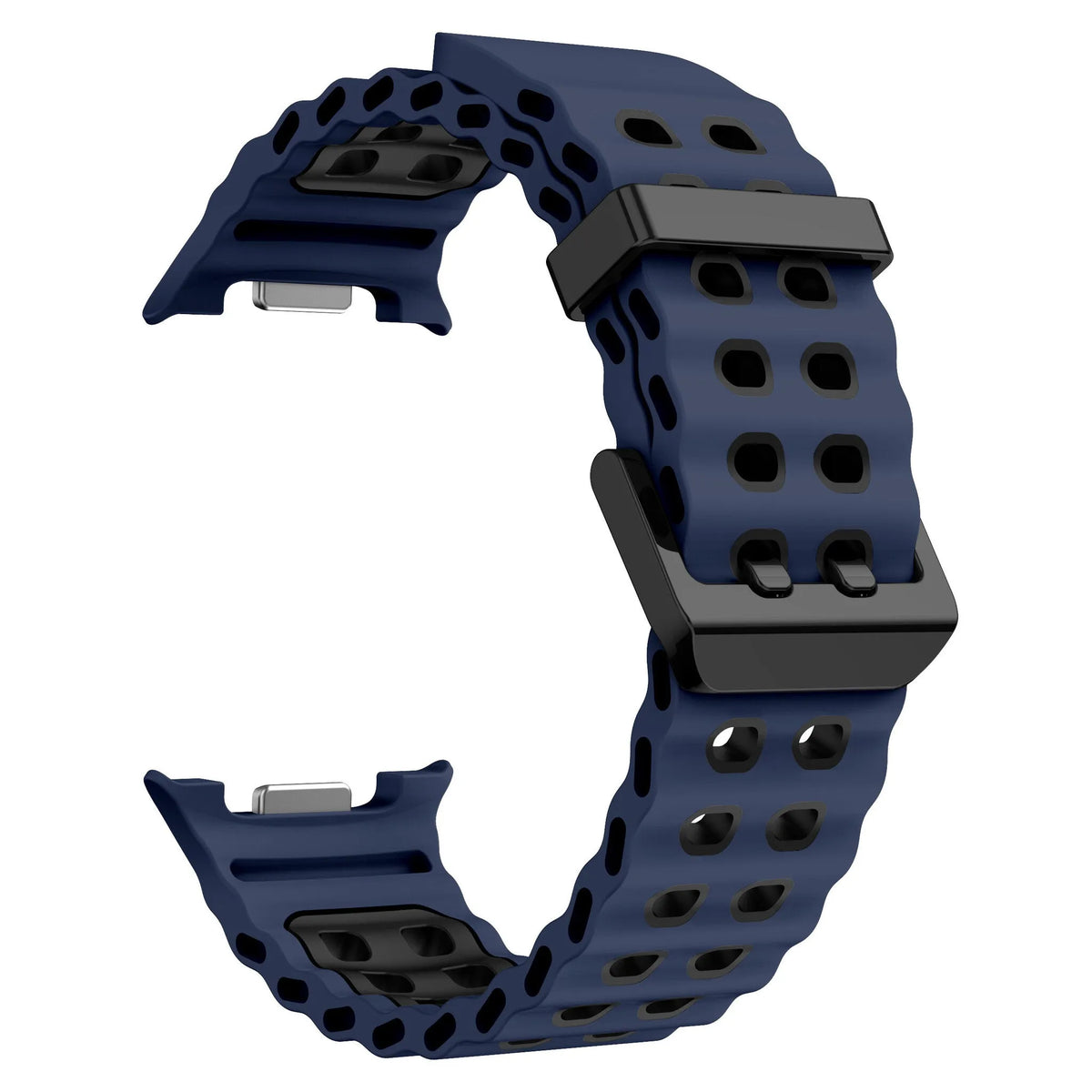 Silicone Ocean Strap, dark blue/black, without a watch, 3/4 front view
