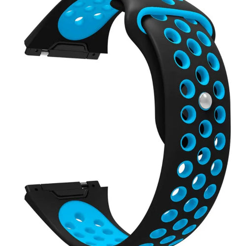 Silicone Sport Strap, black/blue, without a watch, 3/4 front view