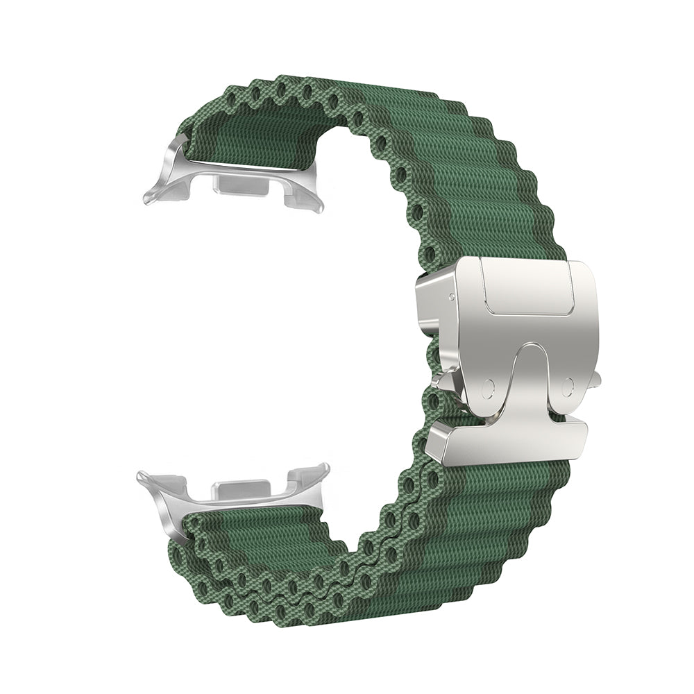 Samsung Galaxy Watch 8 Classic Outdoor Nylon Strap with P-Buckle (Green with Silver)