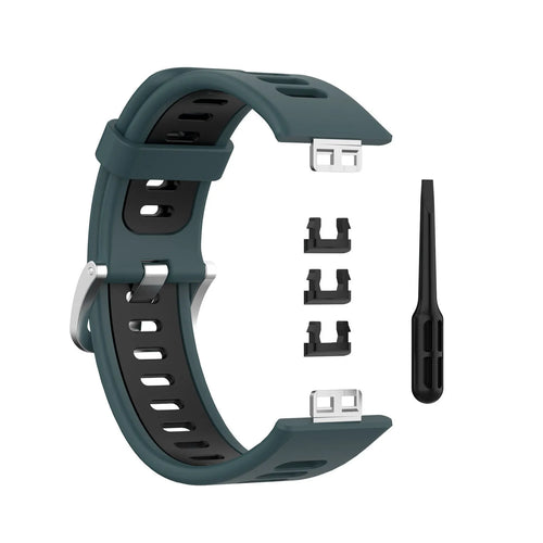 Silicone Sport Buckle Strap, green/black, without a watch, 3/4 front view