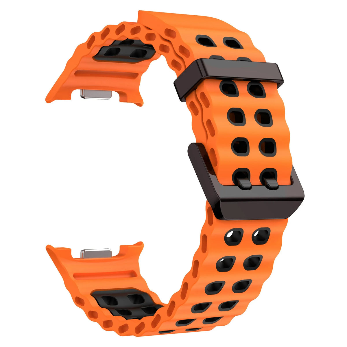 Silicone Ocean Strap, orange/black, without a watch, 3/4 front view