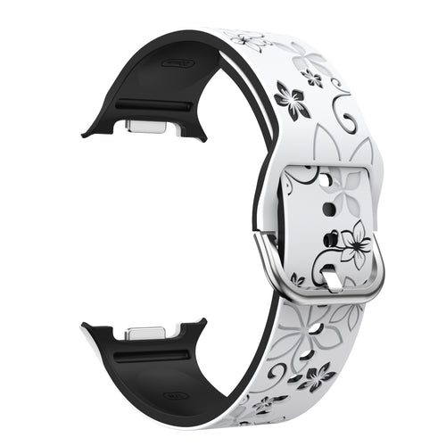 Samsung Galaxy Watch 9 - 44mm Flower Silicone Strap (Black/White)