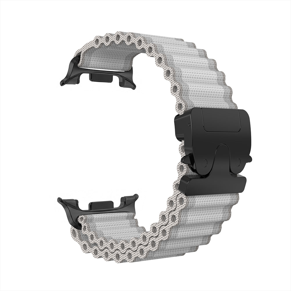 Samsung Galaxy Watch 9 - 44mm Outdoor Nylon Strap with P-Buckle (White with Black)