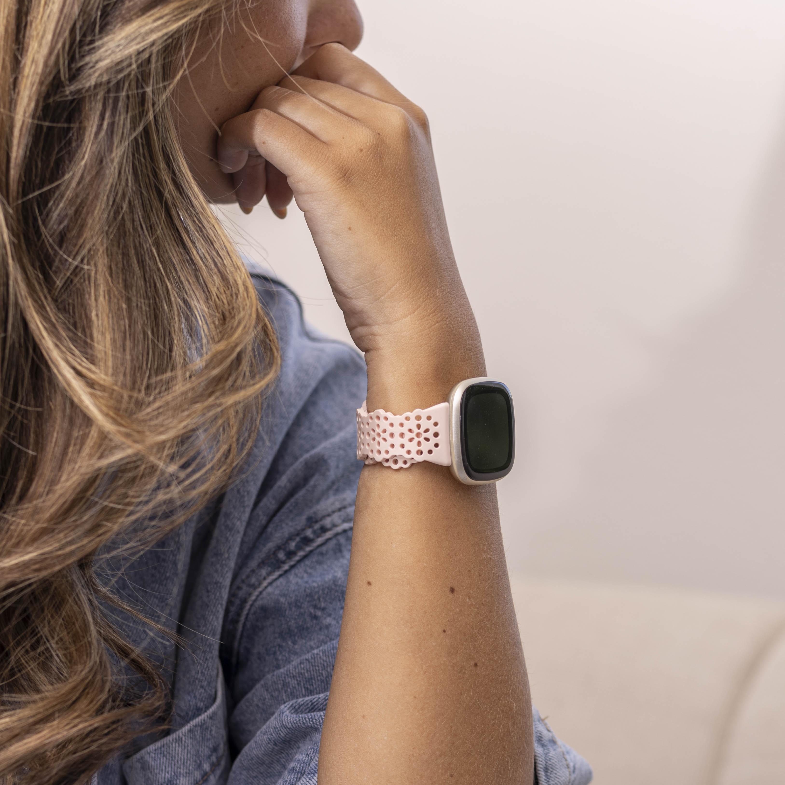Fitbit Sense 2 Patterned Silicone Strap (Light Pink)