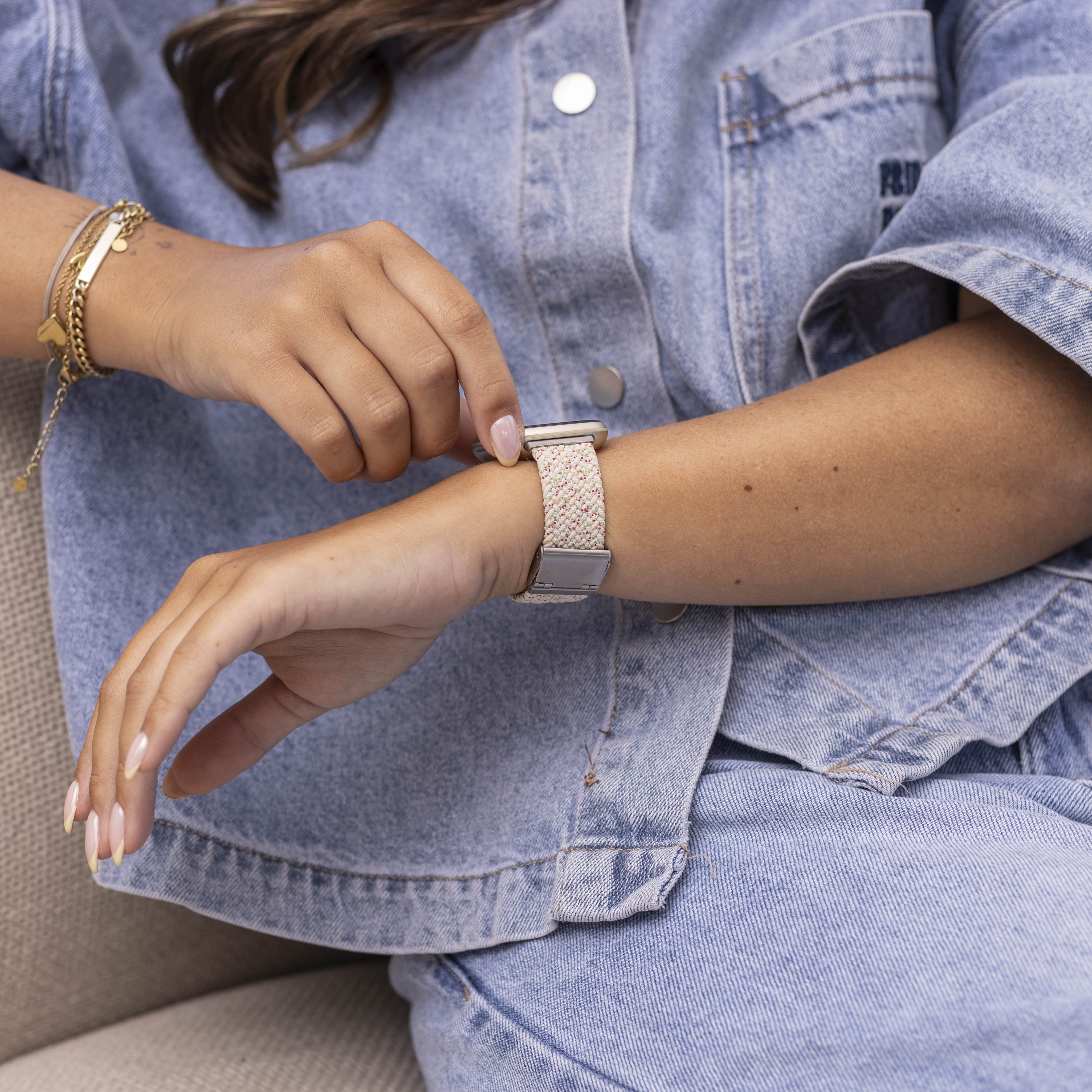 Fitbit Versa 3 Adjustable Braided Strap (Beige Mix)