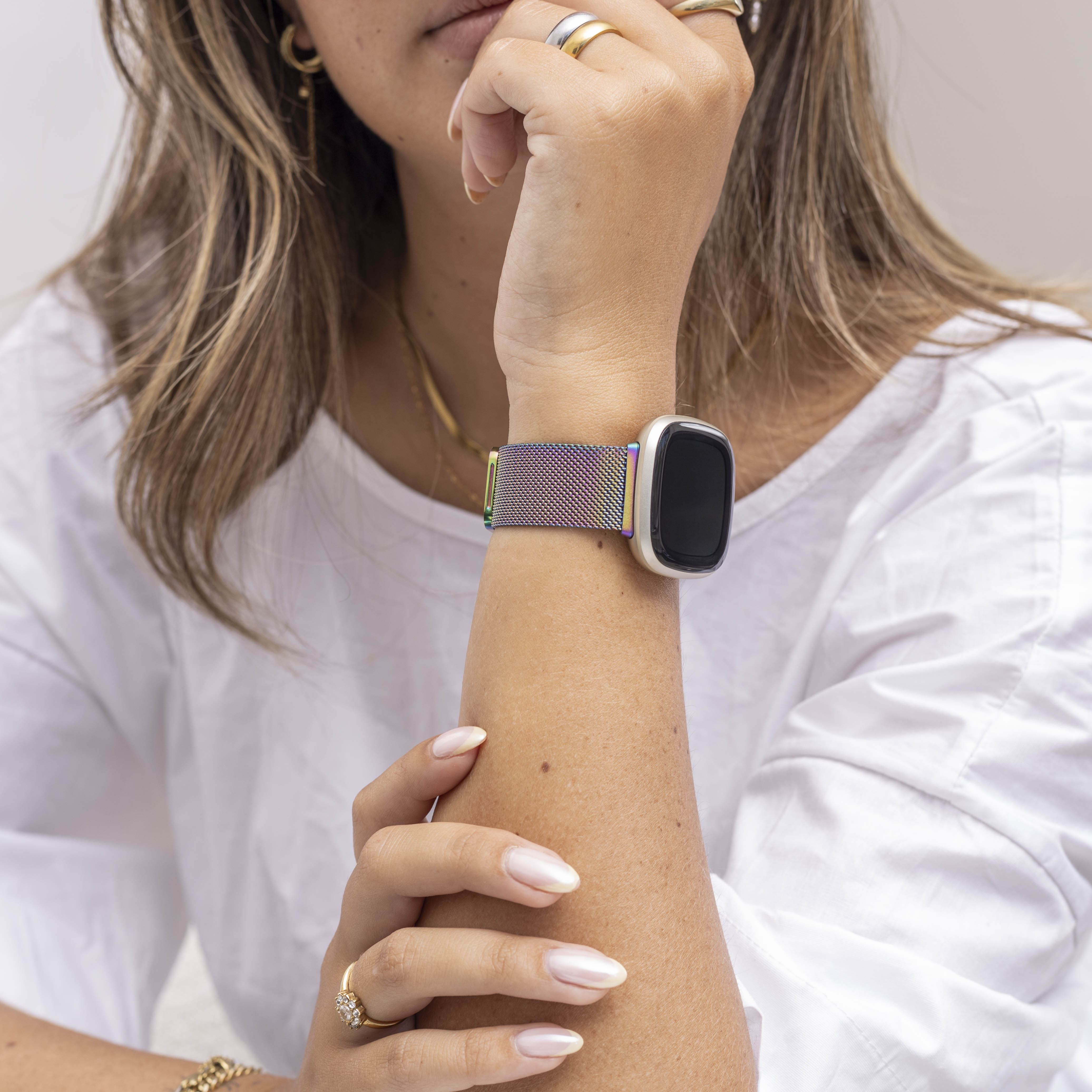 Fitbit Sense Milanese Strap (Pearlescent)