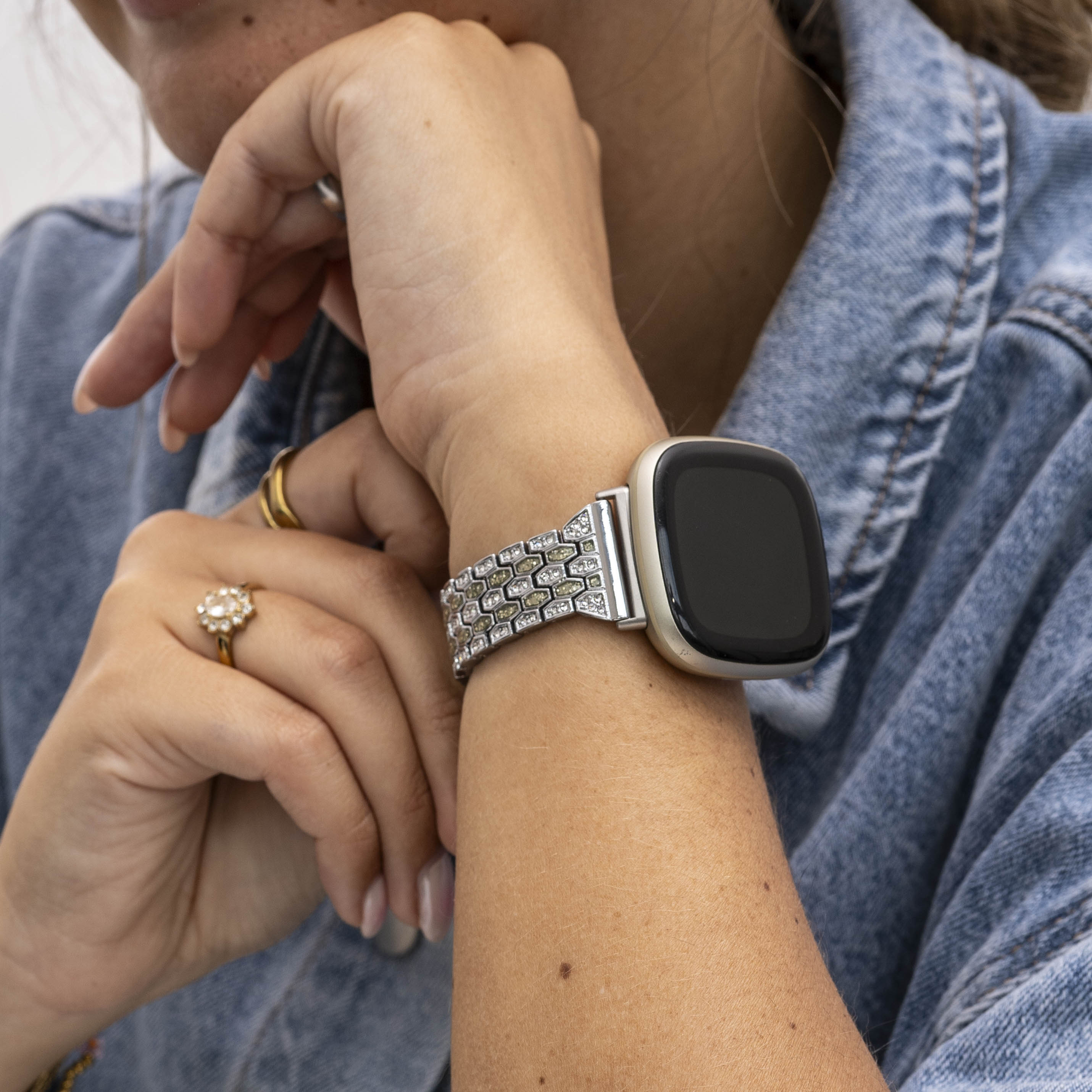 Silver Diamond Fitbit Versa Strap