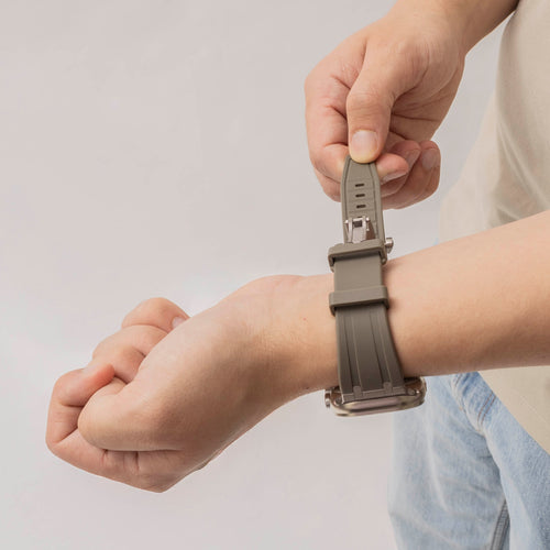 Bandz Apple Watch Silicone Strap 'Luxe Liquid' (Brown With Silver)