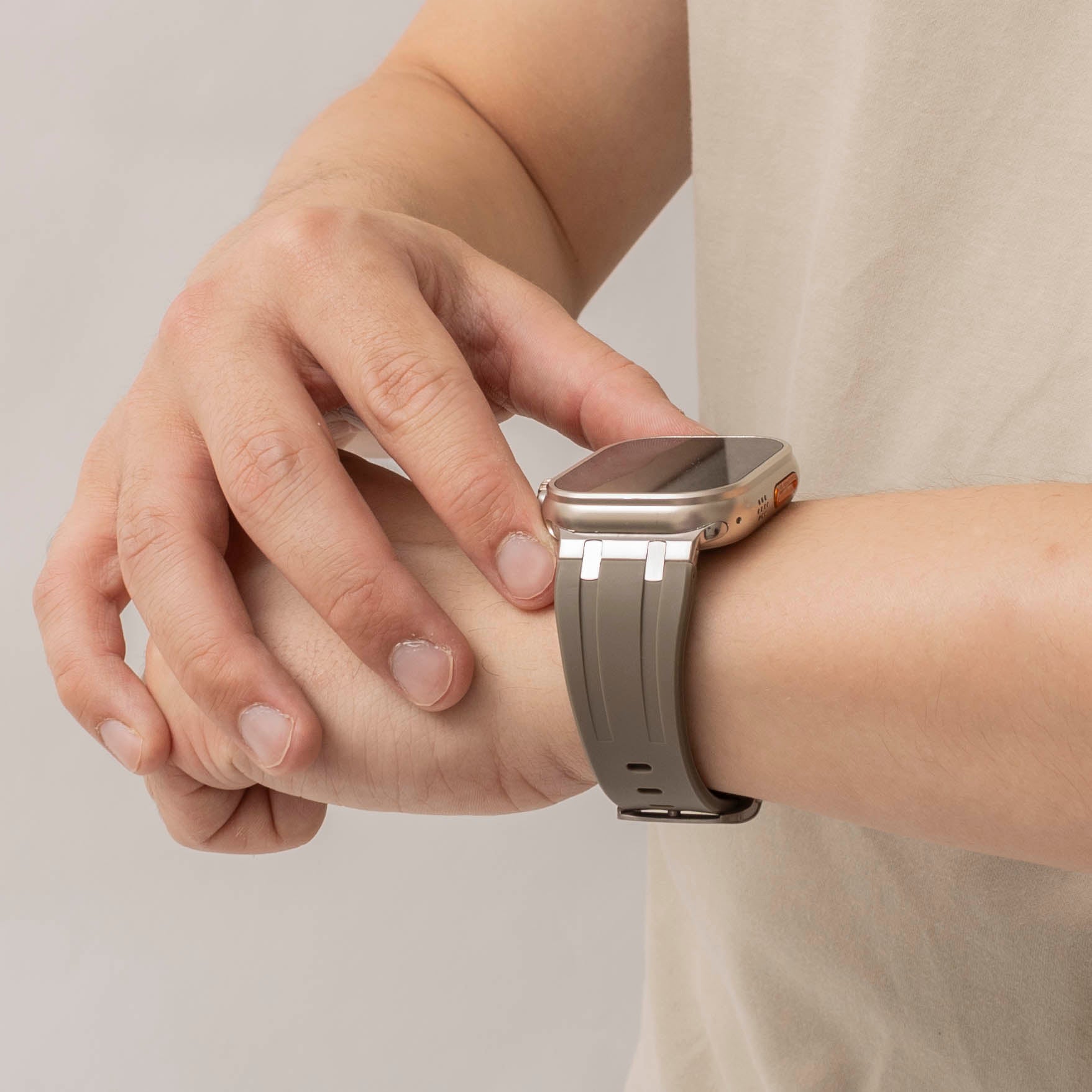Bandz Apple Watch Silicone Strap 'Luxe Liquid' (Brown With Silver)