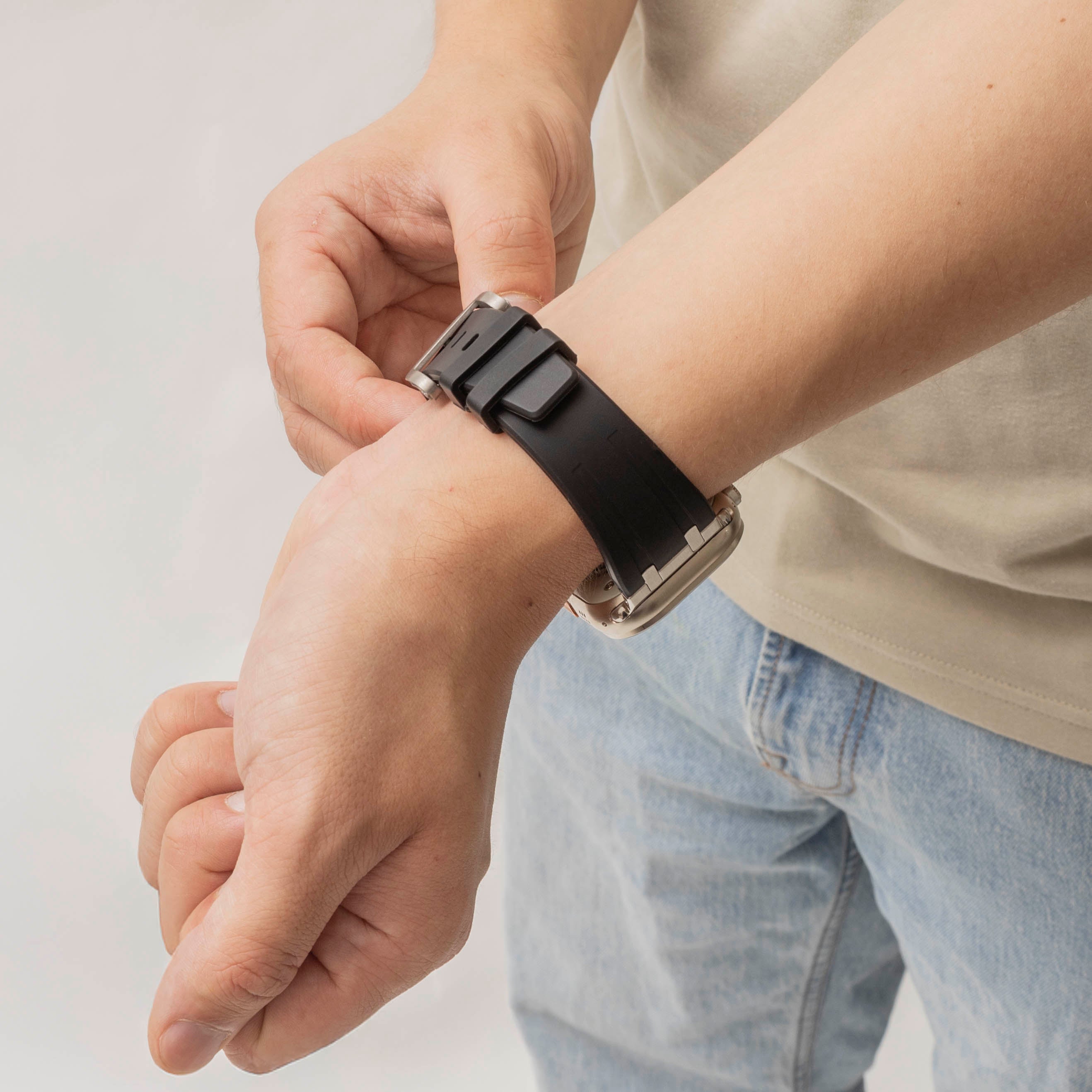 Bandz Apple Watch Silicone Strap 'Luxe Liquid' (Black With Silver)
