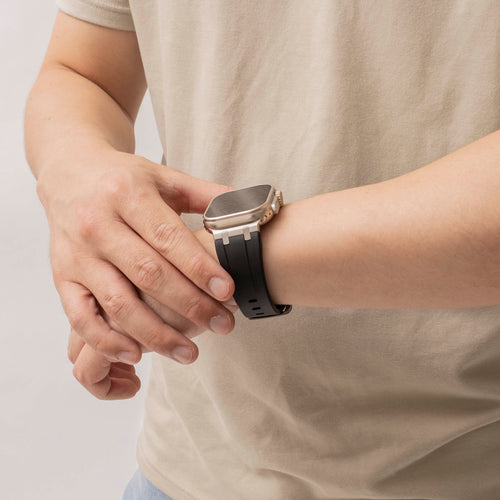 Bandz Apple Watch Silicone Strap 'Luxe Liquid' (Black With Silver)