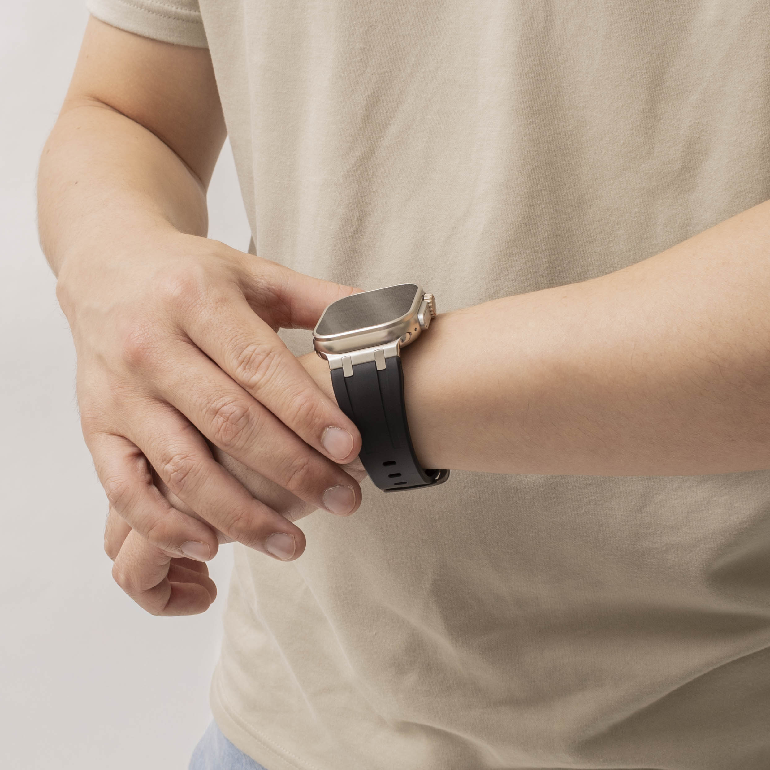 Bandz Apple Watch Silicone Strap 'Luxe Liquid' (Black With Silver)