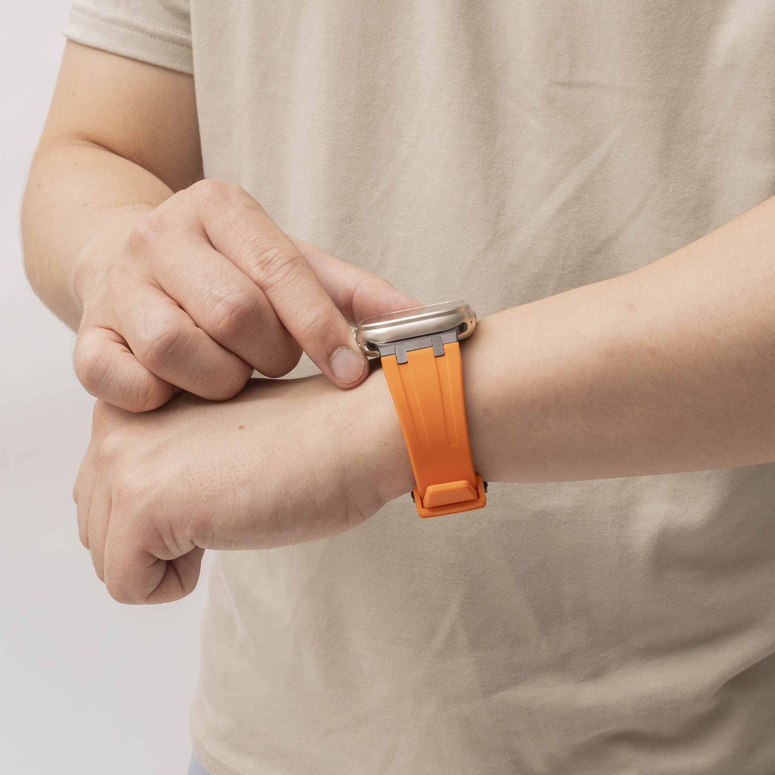 Bandz Apple Watch Silicone Strap 'Luxe Liquid' (Orange With Black)