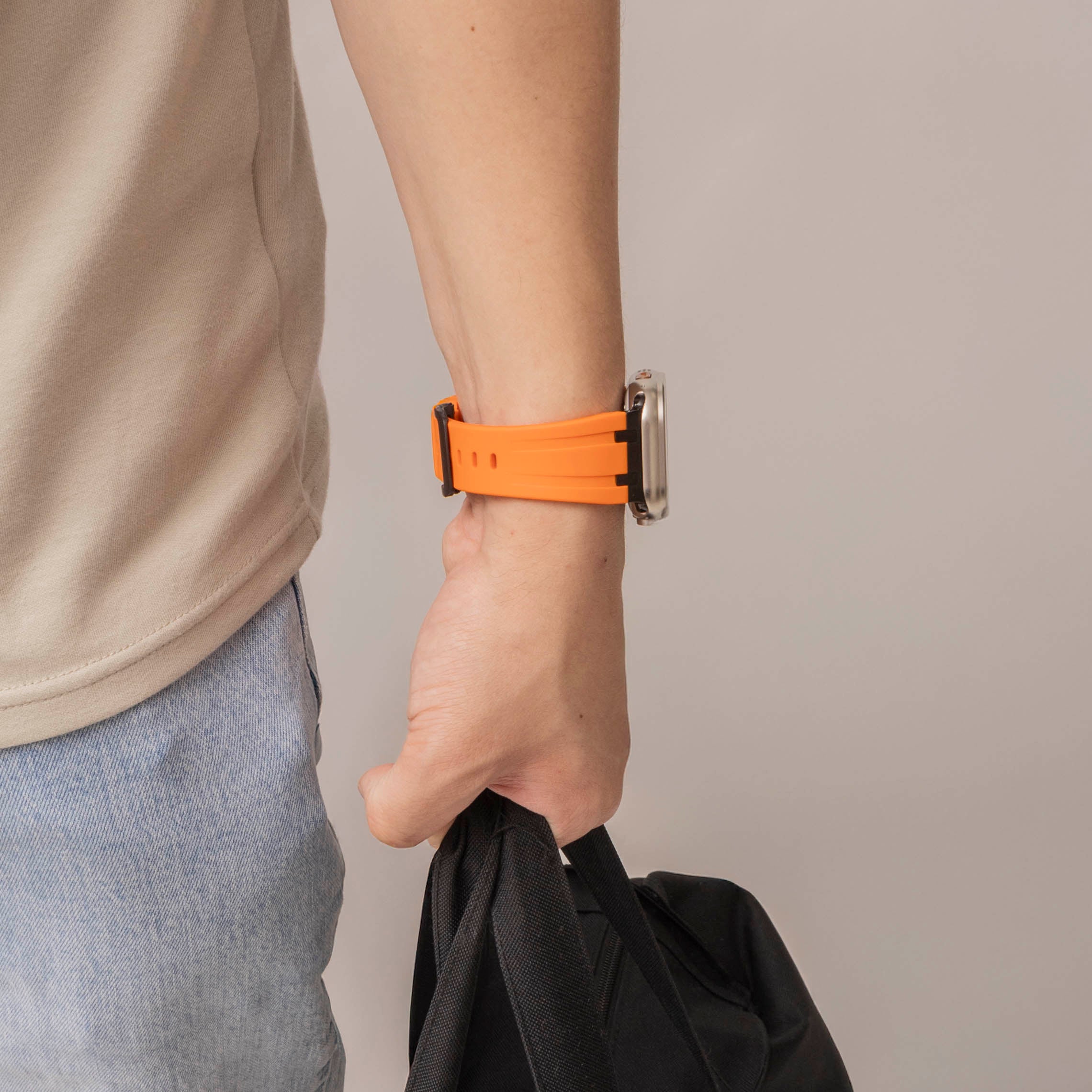 Bandz Apple Watch Silicone Strap 'Luxe Liquid' (Orange With Black)
