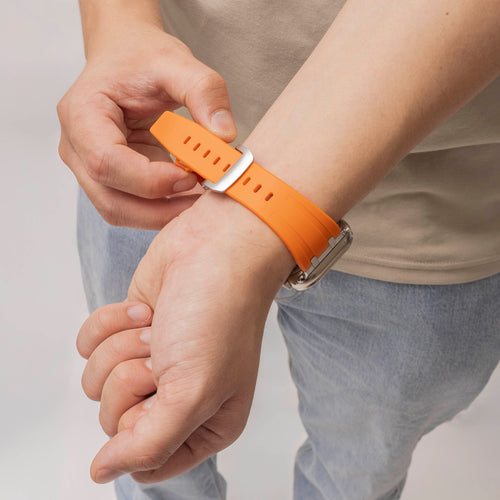 Bandz Apple Watch Silicone Strap 'Luxe Liquid' (Orange With Silver)