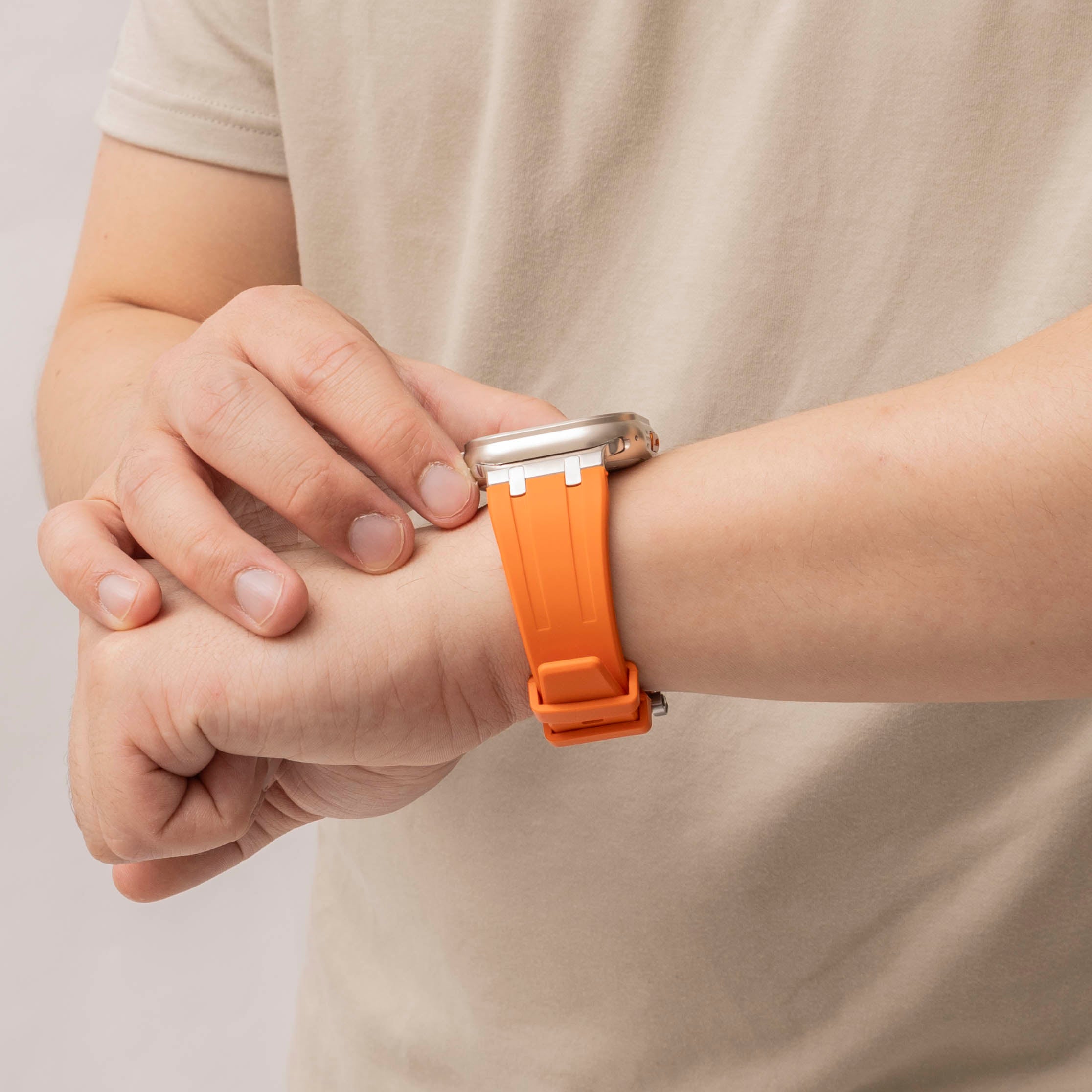 Bandz Apple Watch Silicone Strap 'Luxe Liquid' (Orange With Silver)