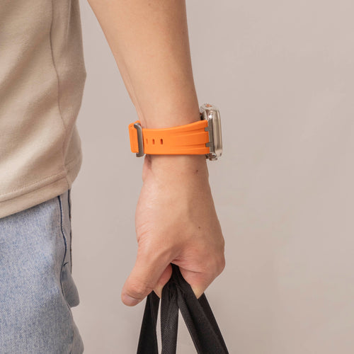 Bandz Apple Watch Silicone Strap 'Luxe Liquid' (Orange With Silver)