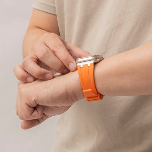 Apple Watch Luxury Liquid Silicone Strap (Orange/Silver)