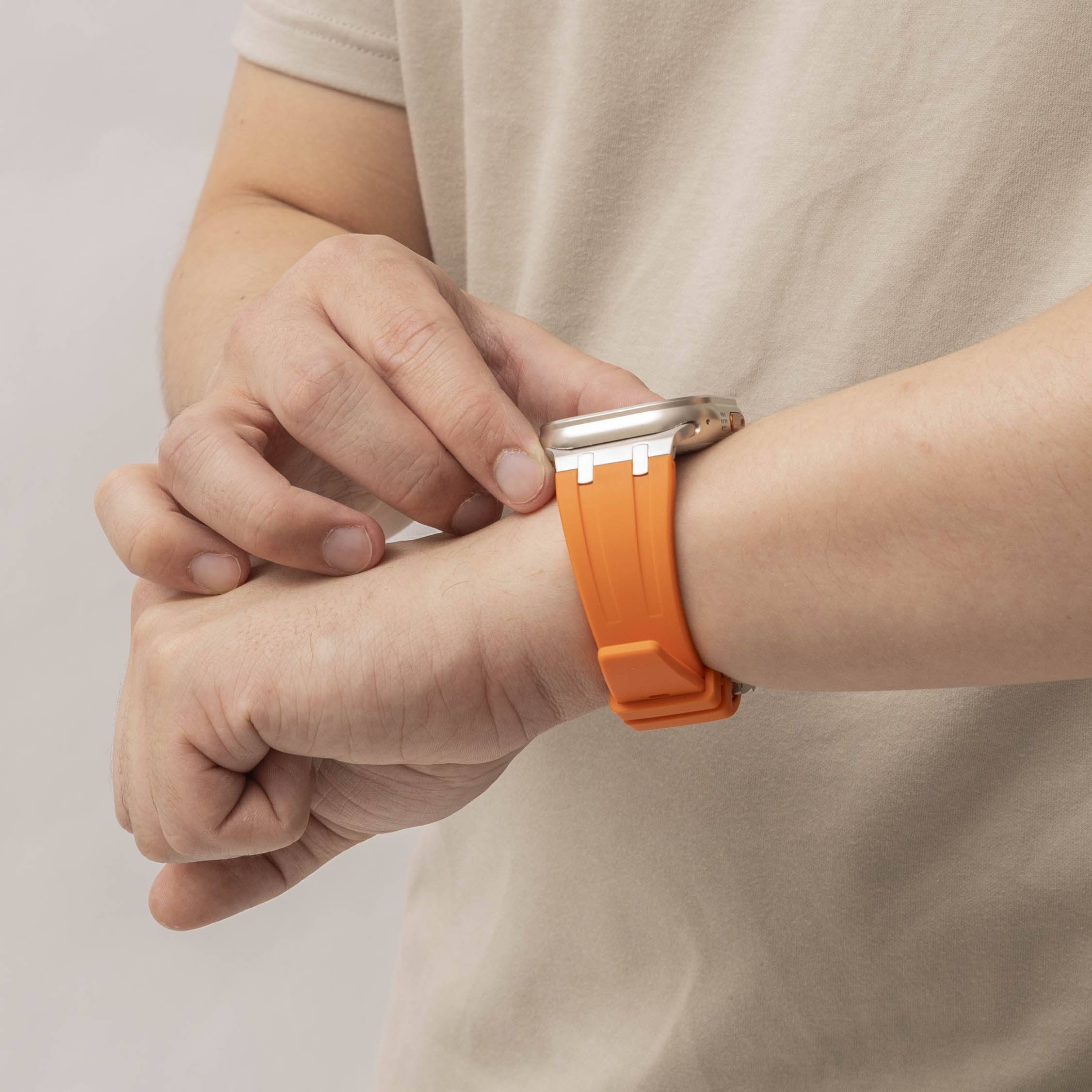 Apple Watch Luxury Liquid Silicone Strap (Orange/Silver)