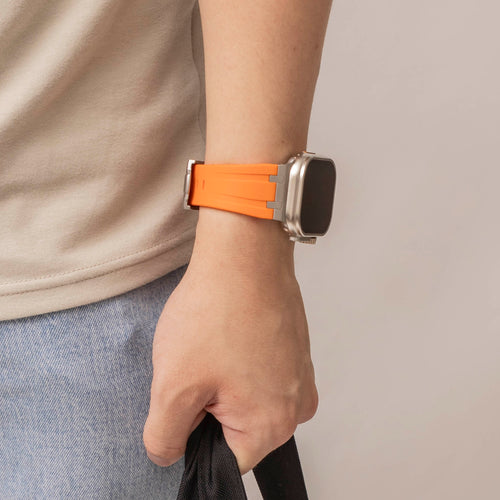 Apple Watch Luxury Liquid Silicone Strap (Orange/Silver)