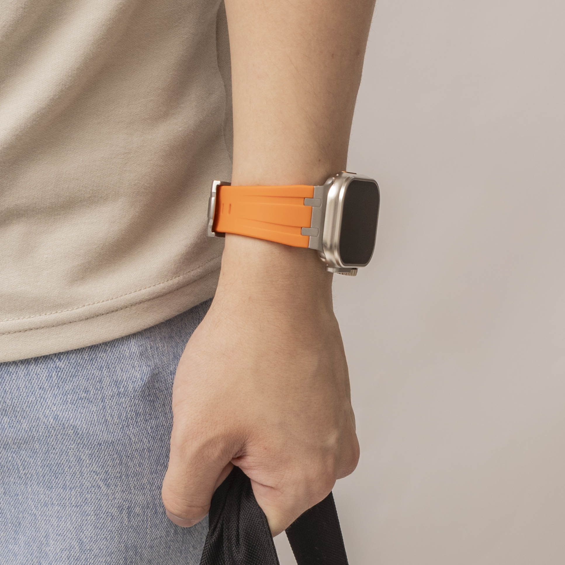 Apple Watch Luxury Liquid Silicone Strap (Orange/Silver)