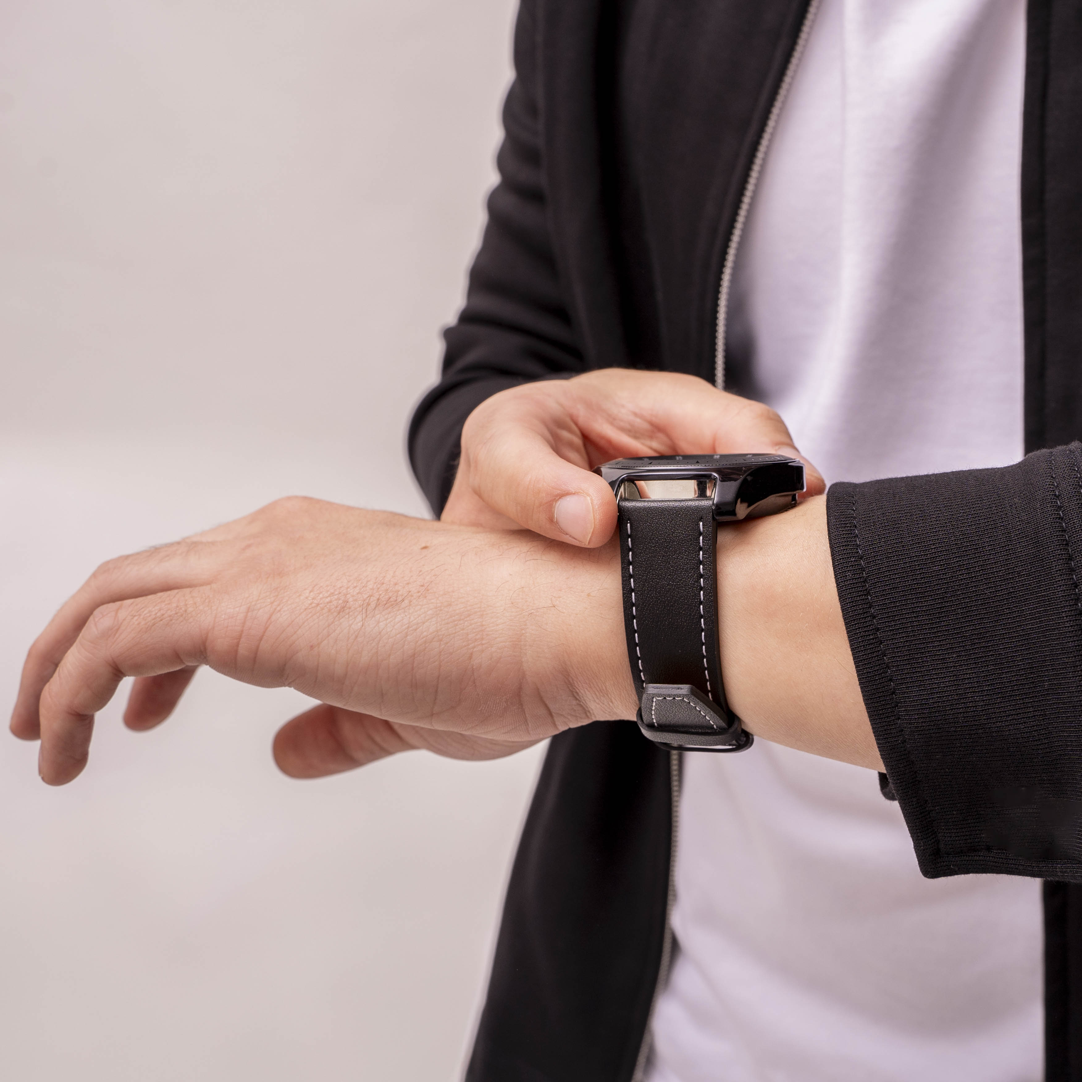 Amazfit Bip 5 'One Push' Leather Strap (Black)