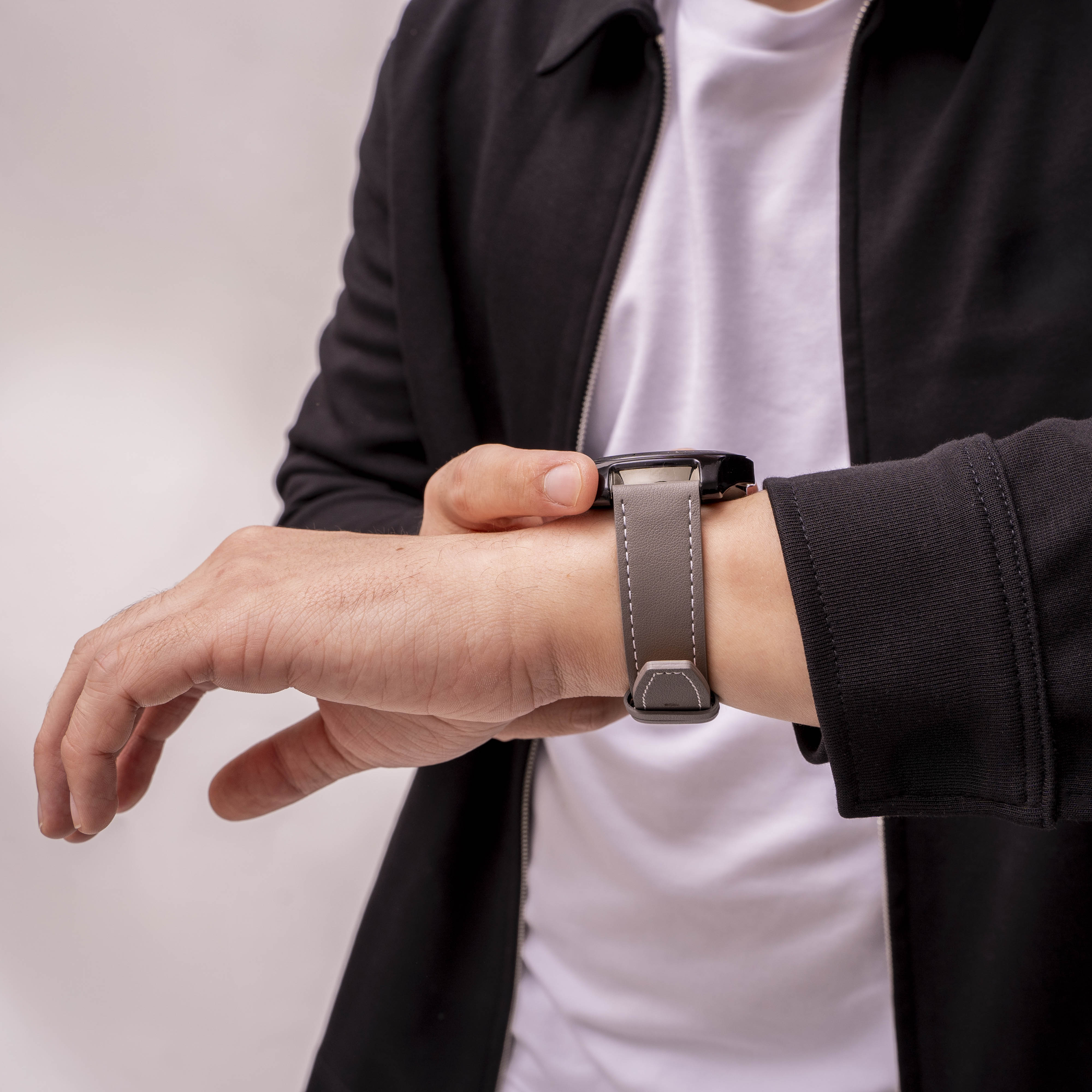 Amazfit Bip 5 'One Push' Leather Strap (Grey)