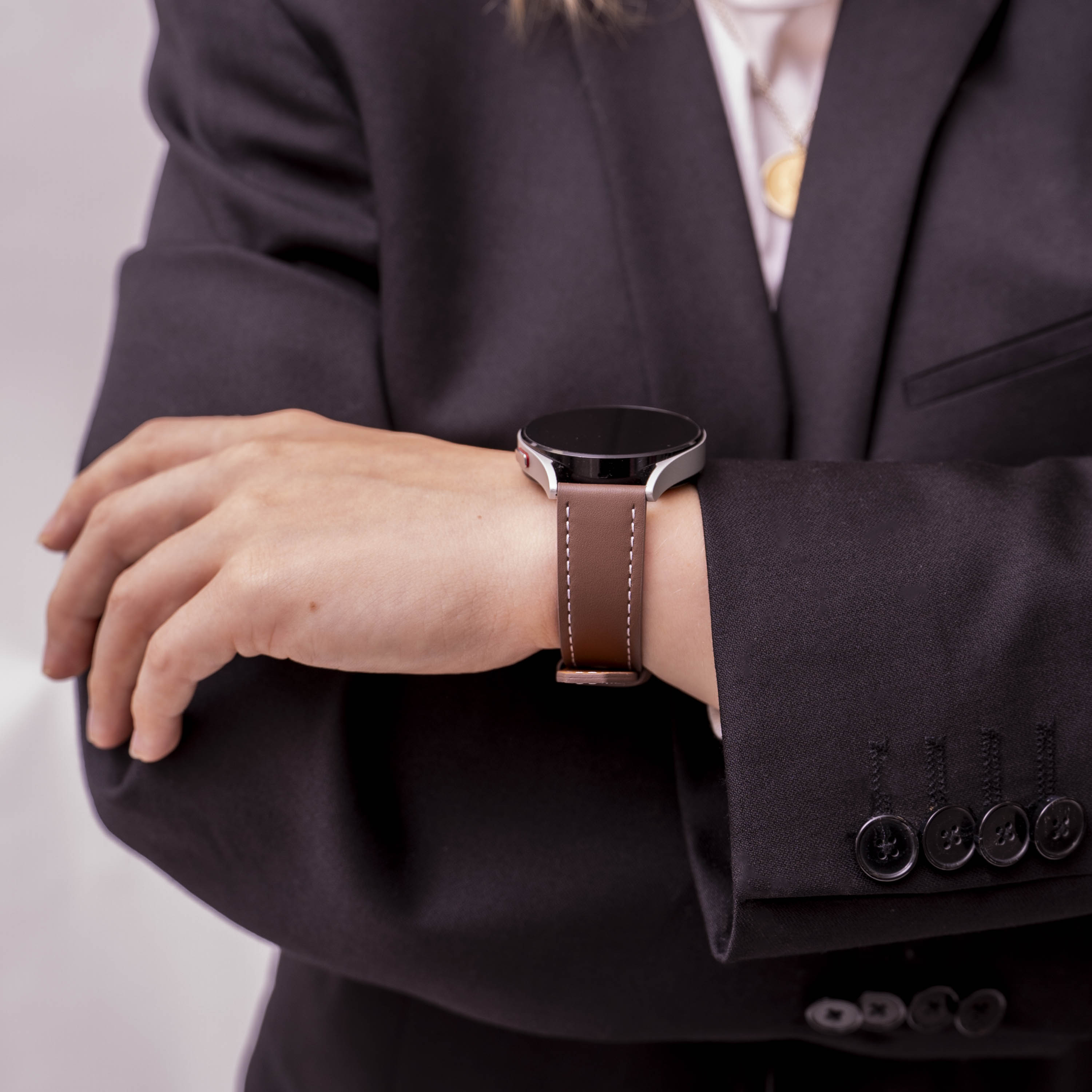 Amazfit Bip 3 (Pro) 'One Push' Leather Strap (Dark Brown)