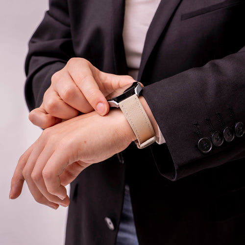 Polar Ignite 'One Push' Leather Strap (Beige)