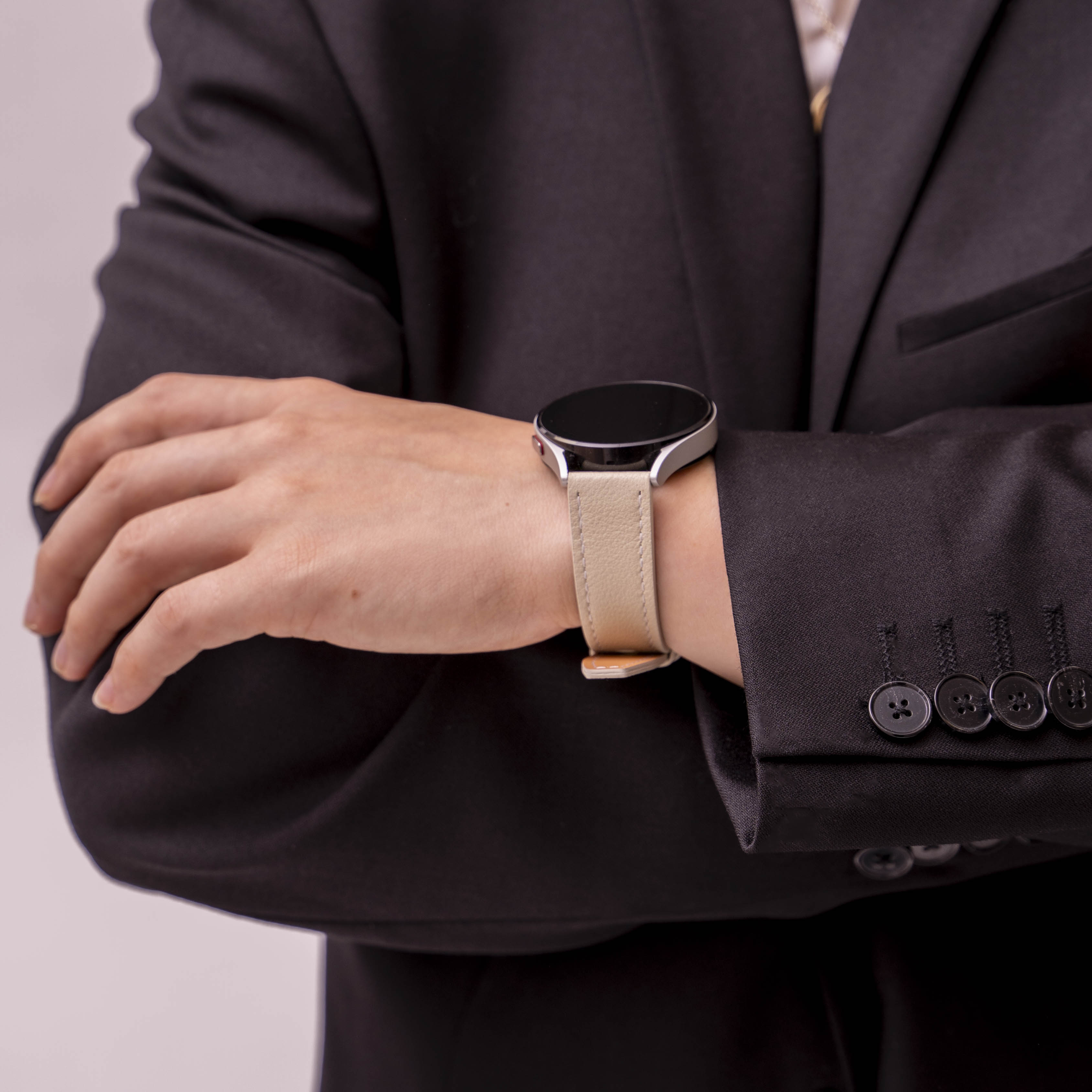 Amazfit Bip 3 (Pro) 'One Push' Leather Strap (Beige)