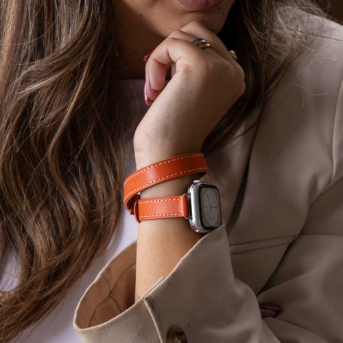 Apple Watch Leather Double Tour Strap (Orange)