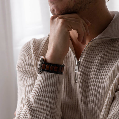 Apple Watch Ultra Steel/Wood Strap (Black/Brown)